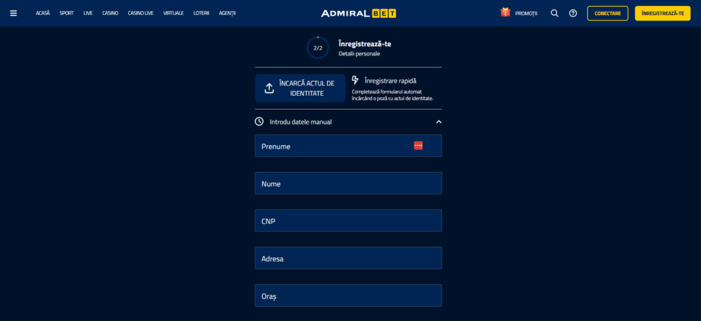 admiralbet inregistrare pas 2