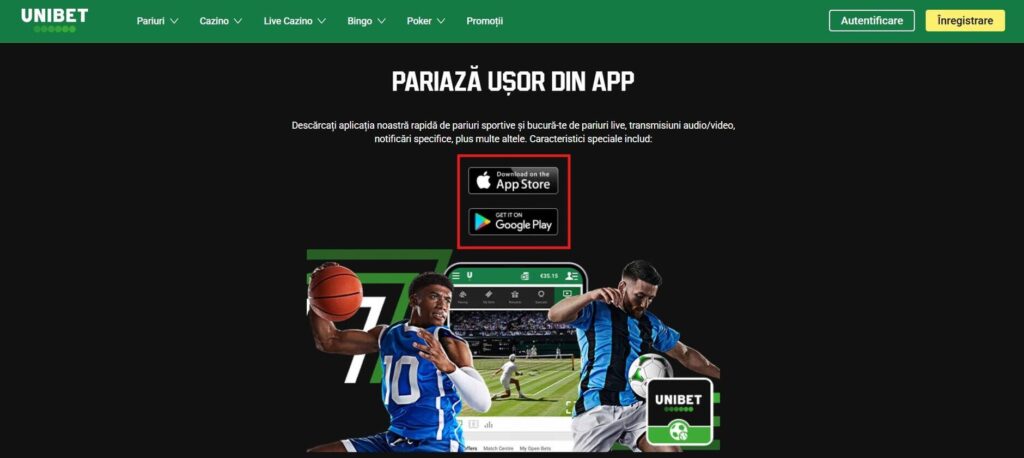 alegere versiune de aplicație Unibet
