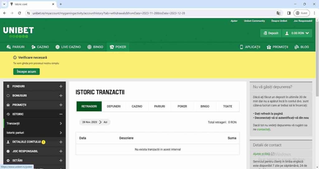 meniu retragere unibet