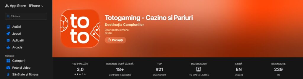 aplicație Toto iOS